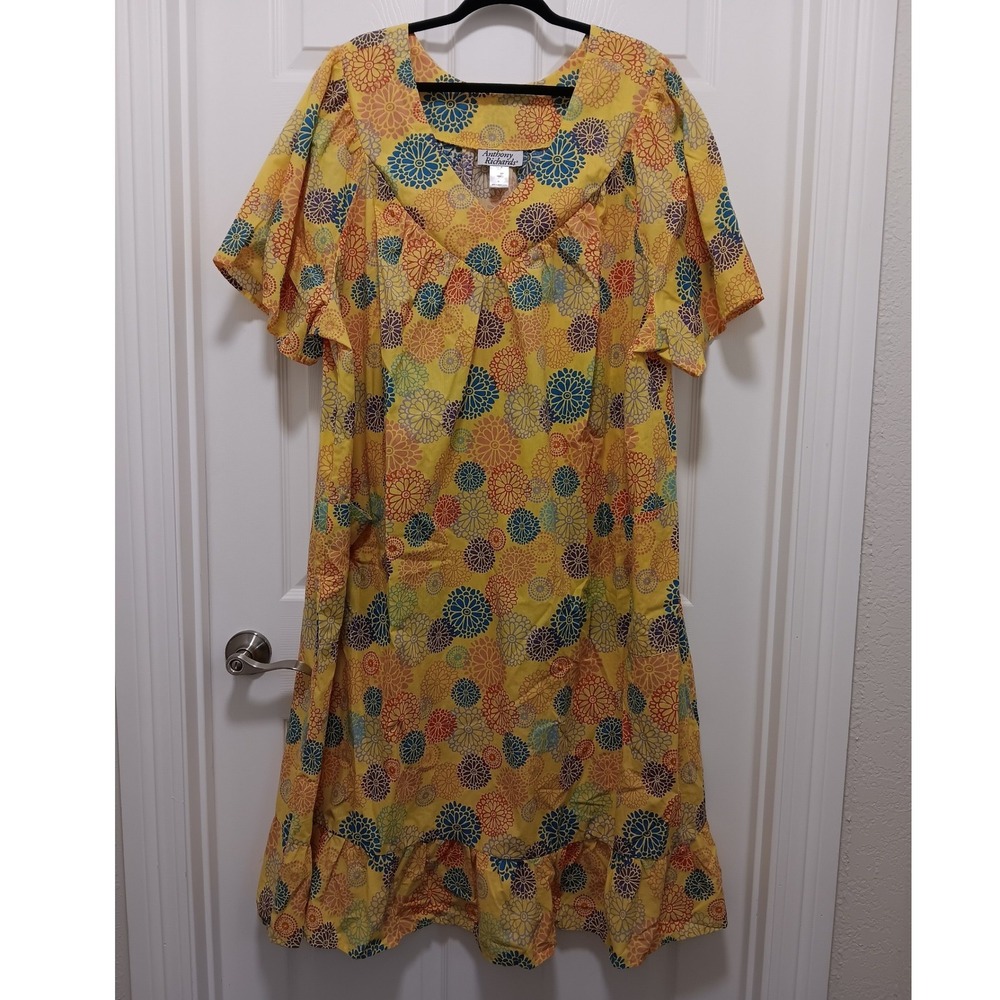 Anthony Richards Womens 6X Yellow Floral Mandala Lounger House Dress Muu Muu‎